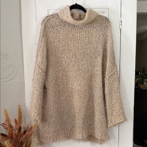 FREE PEOPLE Oversized Cream Turtleneck Fuzzy Knit Sweater